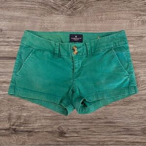 Y2K American Eagle Shorts Women/Juniors Size 0 Teal Green Low Rise Mini Shortie